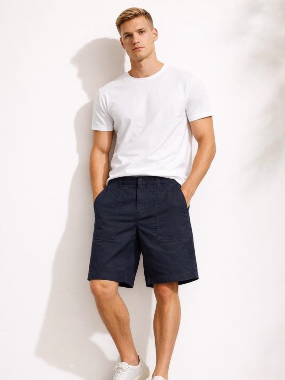 Vince Athletic Fit Slater Cotton Shorts Navy Blue Classic Minimalist Men’s 34